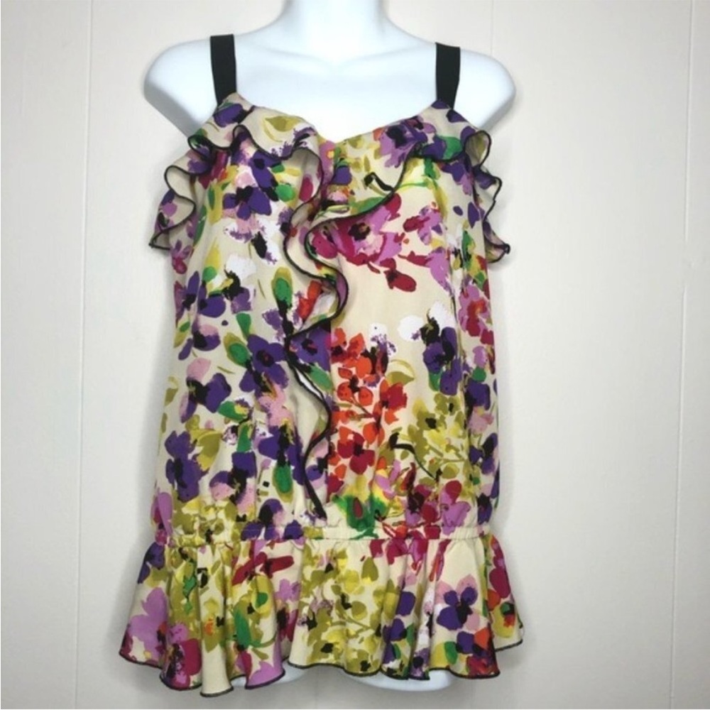 EXPRESS Floral Ruffle Zip Back Tank Top Size Small Spring Summer Feminine Pretty